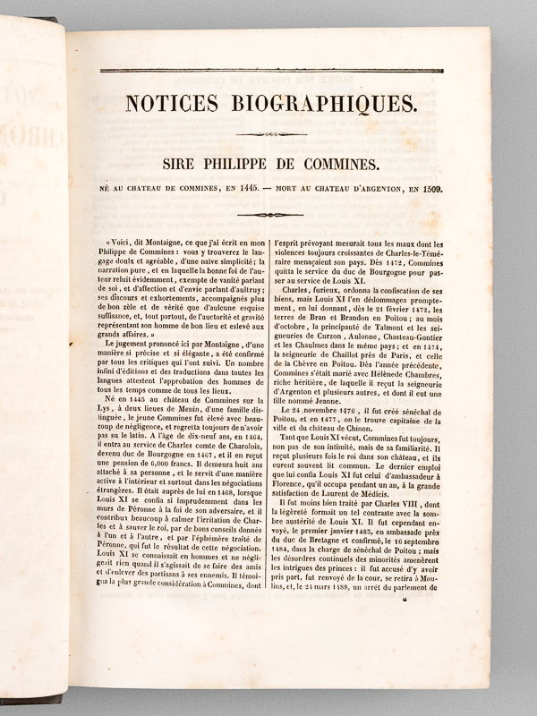 photo n°8 : Choix de Chroniques et Mémoires sur l'Histoire de France : Philippe de Commines : Mémoires sur les règnes de Louis XI et Charles VIII ; Guillaume de Villeneuve : Mémoire sur l'Expédition de Naples ; Olivier de La Marche