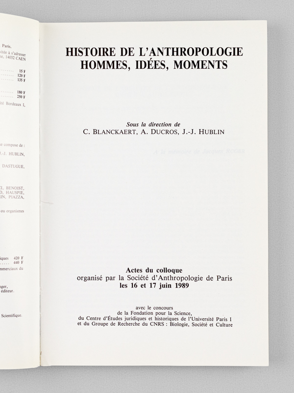 photo n°2 : Bulletins et Mémoires de la Société d'Anthropologie de Paris. Tome  N° 3-4. Numéro spécial : Histoire de l'Anthropologie. Hommes, idées, moments. Actes du colloque organisé par la Société