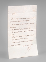 [ Lettre autographe signée ] 1 L.A.S. adressée à Madame Le Simier à La Bellangerie, s.l.n.d., 1 page : 'Madame, je suis chargé de vous annoncer [ ... ] une cargaison qu'on adresse de [ ... ] à La Bellangerie : 1e