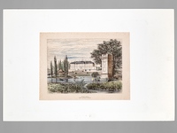 Château Bouran à MM. Léopold Piganeau et Ravesies [ Gravure originale en couleurs du Château Bourran à Mérignac ]
