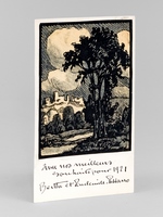 Gravure sur bois en couleurs, signée par Paul-Emile Pissaro 'Avec nos meilleurs souhaits pour 1921', sur carte postale adressée aux fondeurs Andro