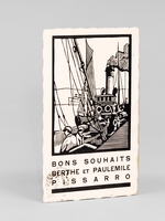 Gravure sur bois avec mention imprimées 'Bons souhaits Berthe et PaulEmile Pissarro' en carte postale affranchie adressée à Monsieur et Madame Andro (des fonderies Andro)