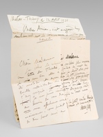3 lettres autographes signées [ Détail : ] 1 L.A.S. de 2 pp. datée de Chateau-Thierry le 12 août 1931 : 'Chère amie, c'est aujourd'huy seulement que je commence à croire que je vais mieux, mais j'ai ét&eacut