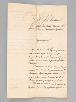 [ Très belle lettre de recommandation destinée au Garde des Sceaux, en août 1815, pour la place de greffier en chef de la Cour Royale de Dijon ] 'Monseigneur, Après le décès du Sr Legoux, greffier en Chef de la Cou
