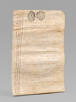 [ Document sur V&eacute;lin : Acte d'arrentement dat&eacute; de 1780, relatif &agrave; la commune de Magn&eacute;, pr&egrave;s de Niort, sign&eacute; par H. de Luzignem ] Par devant le Notaire au Duch&eacute; Pairie de Rohan-Rohan et Comt&eacute; de Benon