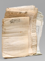 [ Lot d'archives XVIIIe et d&eacute;but XIXe relatifs &agrave; la commune de Magn&eacute; [ Deux-S&egrave;vres ]] I : 4 pi&egrave;ces XVIIIe dont acte de vente sur v&eacute;lin, 8 ff. dat&eacute;s de 1697, acte de vente dat&eacute; de 1680,II : Importante