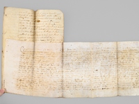 [ Manuscrit : Acte de Constitution de Rente au profit des Dames Religieuses de Ste Ursule de Vesoul, capital de 1600 livres, rente de 8 livres due par les d&eacute;biteurs Claude Jacoulot le Jeune et Barbe Hugot sa femme, terme au 1er fevrier 1667 et Acte