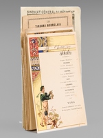 Lot de 30 menus anciens, dont nombreux menus &agrave; Bordeaux et r&eacute;gion bordelaise dont : D&icirc;ners offerts par ou en l'honneur d'Honor&eacute; Picon, Propri&eacute;taire &agrave; Bordeaux-Bastide, Ch&acirc;teau de Carignan (dont menu au 'Parc