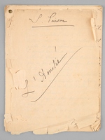 [ Manuscrit autographe sign&eacute; : ] 'L'Amiti&eacute;. Apr&egrave;s avoir ravag&eacute; la Terre, l'Amour s'envolait vers le Ciel. Quelques coeurs d'une rare noblesse, tout gonfl&eacute;s de peine infinie, murmuraient en le voyant prendre son essor : &