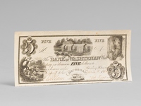 [ Bank of Washtenaw banknote : ] The Bank of Washtenaw Will pay on demand Five dollars to ...or bearer at their Banking House in Ann Arbor. Michigan [ Manuscript : Jan 9 1834 or 1836 Signed ] Draper, Toppan, Longacre & Co. Philad. & N.Y.