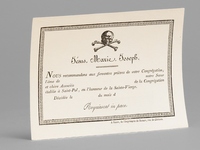 [ Billet mortuaire imprim&eacute; et vierge : ] J&eacute;sus. Marie. Joseph. Nous recommandons aux ferventes pri&egrave;res de votre Congr&eacute;gation, l'&acirc;me de ... notre Soeur et ch&egrave;re Associ&eacute;e ........ de la Congr&eacute;gation &ea