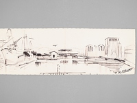 [ Carte de voeux manuscrite avec dessin original au feutre sign&eacute; R. Vallet ] 'R. Vallet vous pr&eacute;sente ses Voeux les meilleurs pour l'ann&eacute;e 1964'