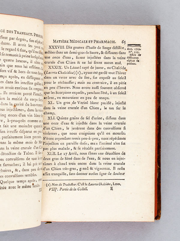 photo n°7 : Abrégé des transactions philosophiques de la Société Royale de Londres. Huitième Partie. Matière médicale et pharmacie  ; Tome I : Généralités, Classes des Médicamens, Substances