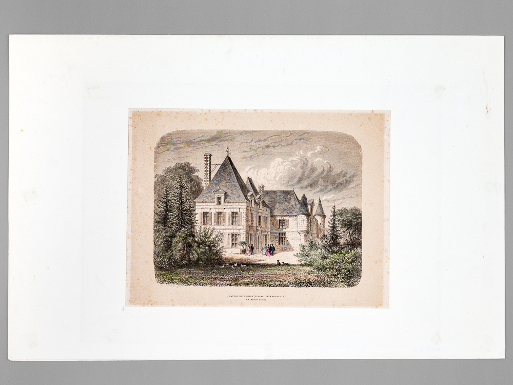 photo n°6 : Château Haut-Brion (Pessac, près Bordeaux) à M. Amédée Larrieu [ Gravure originale en couleurs ]