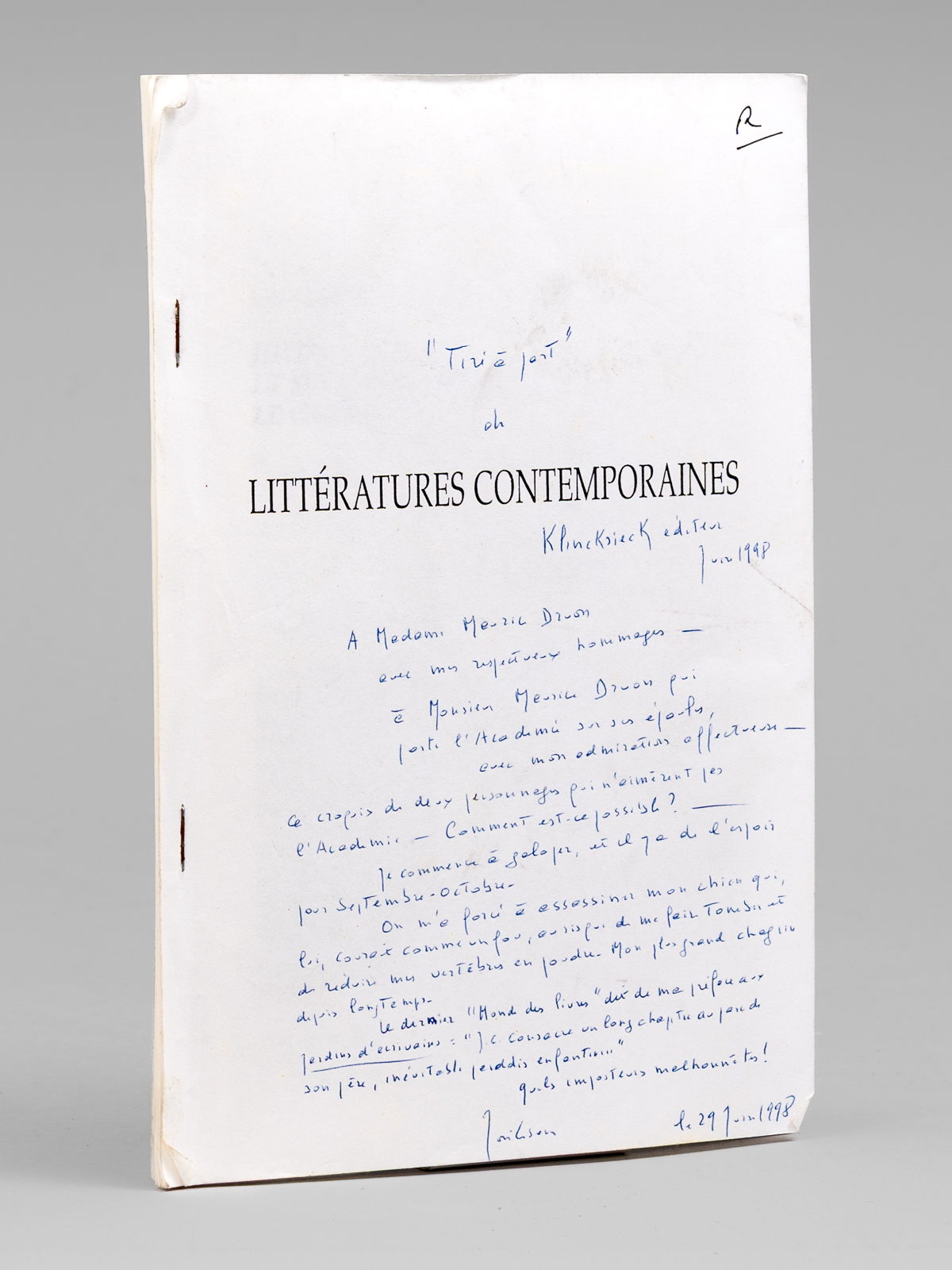 photo n°6 : Julien Green et ses Contemporains : le cas Mauriac [ Tiré-à-part d'un article - Dédicacé par l'auteur à Maurice Druon