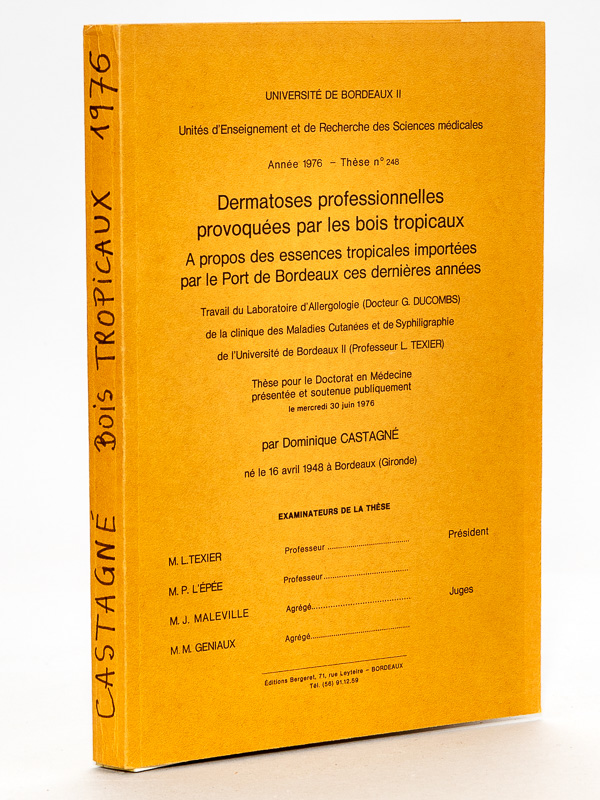 photo n°10 : Dermatoses professionnelles provoquées par les bois tropicaux - A propos des essences tropicales importées par le Port de Bordeaux ces dernières années. [ travail du Laboratoire d'allergologie (Docteur G. Ducombs) de la cliniqu