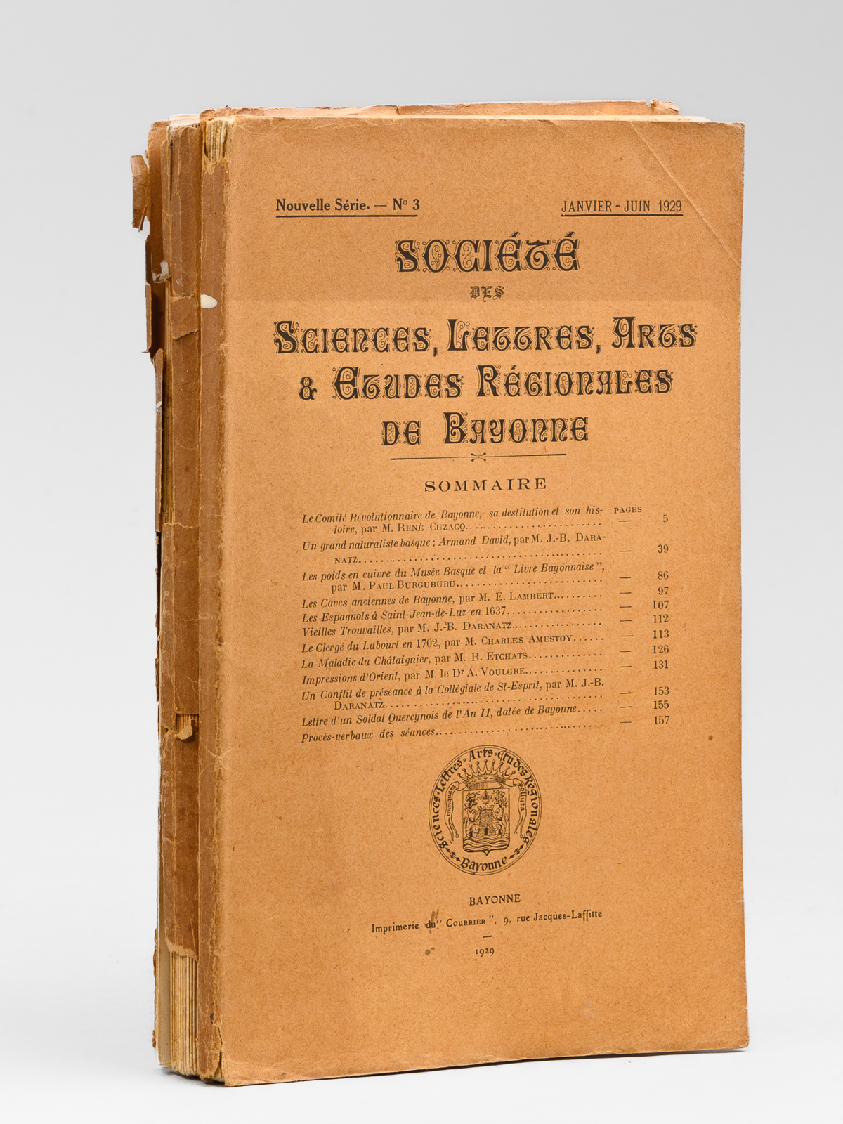 photo n&deg;6 : Soci&eacute;t&eacute; des Sciences, Lettres, Arts et d'Etudes R&eacute;gionales de Bayonne - Bulletin trimestriel, Ann&eacute;e 1929 (Ann&eacute;e compl&egrave;te, 2 vol. Janvier-Juin, Juillet-D&eacute;cembre)