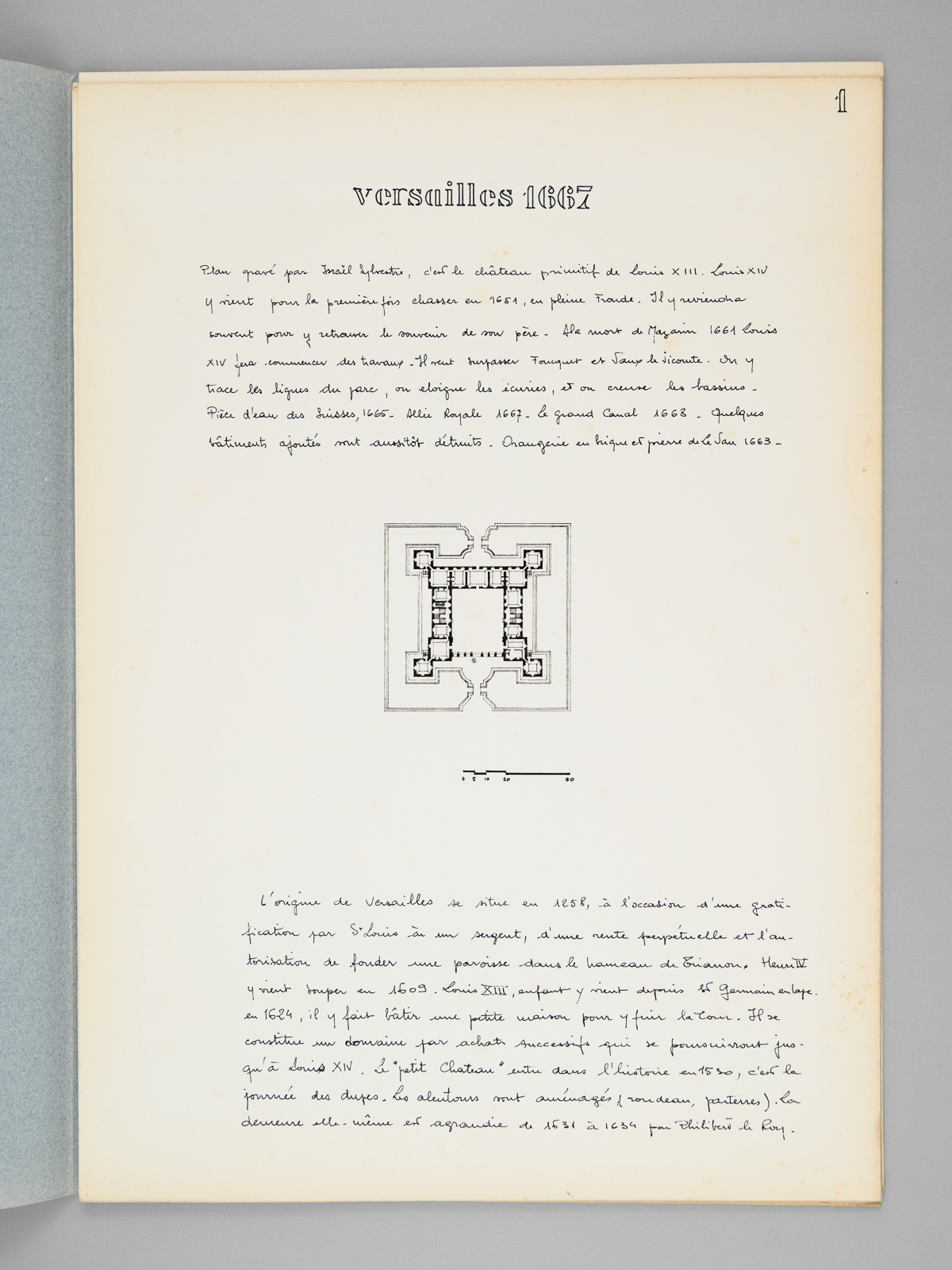 photo n°9 : Versailles [ Château de Versailles en 1667, 1671 et 1675 - Dossier manuscrit d'un élève architecte de 1ère classe de l'ERAB (Ecole Régionale d'Architecture de Bordeaux) en 1961 ]