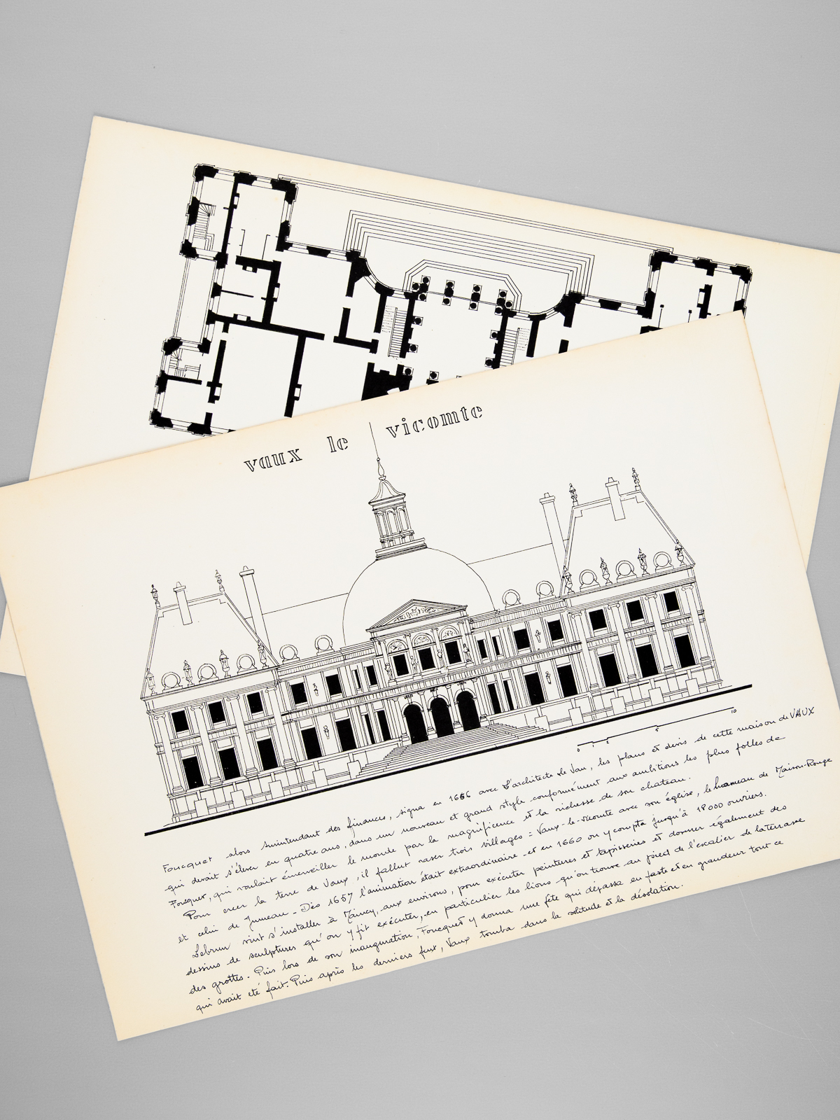 photo n°6 : Un Château du XVIIe [ Le Château de Vaux-le Vicomte - Dossier manuscrit d'un élève architecte de 1ère classe de l'ERAB (Ecole Régionale d'Architecture de Bordeaux) en 1961 ]