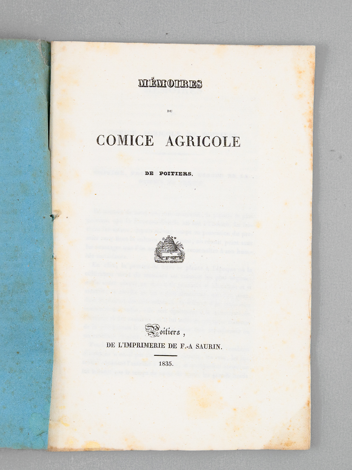 photo n°9 : Mémoires du Comice Agricole de Poitiers : Origine, propagation et usages de la pomme de terre ; De la culture des récoltes vertes pour forrage temporaire d'été et pour engrais ; Sur le mode de tailler et soigner la vigne qu'il