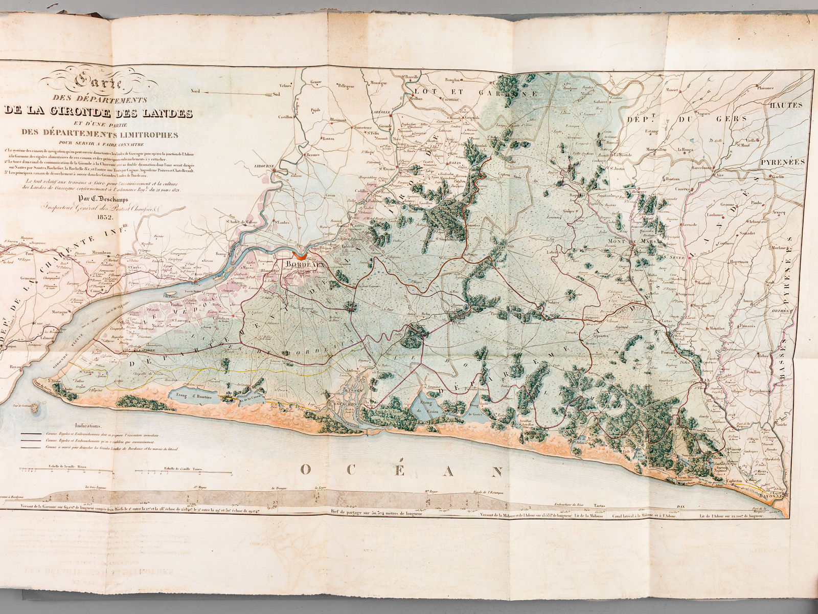 photo n°10 : Amélioration des Landes de Gascogne, par des Canaux de navigation, de dessèchement, d'irrigation et d'autres travaux ; Communication fluviale de l'Adour à la Gironde par la Midouze et la Leyre, et avec les ports de Bayonne, de Bordeau