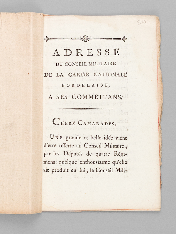 photo n°4 : Adresse du Conseil Militaire de la Garde Nationale Bordelaise à ses Commettans