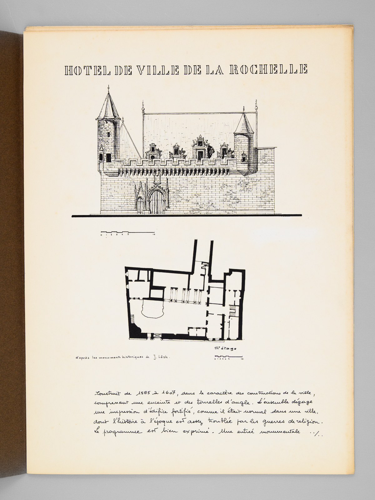 photo n°7 : Deux édifices publics [ Hôtel de Ville de La Rochelle - Le Grand Théâtre de Bordeaux - Dossier manuscrit d'un élève architecte de 2e classe de l'ERAB (Ecole Régionale d'Architecture de Bordeaux) en 1962 ]