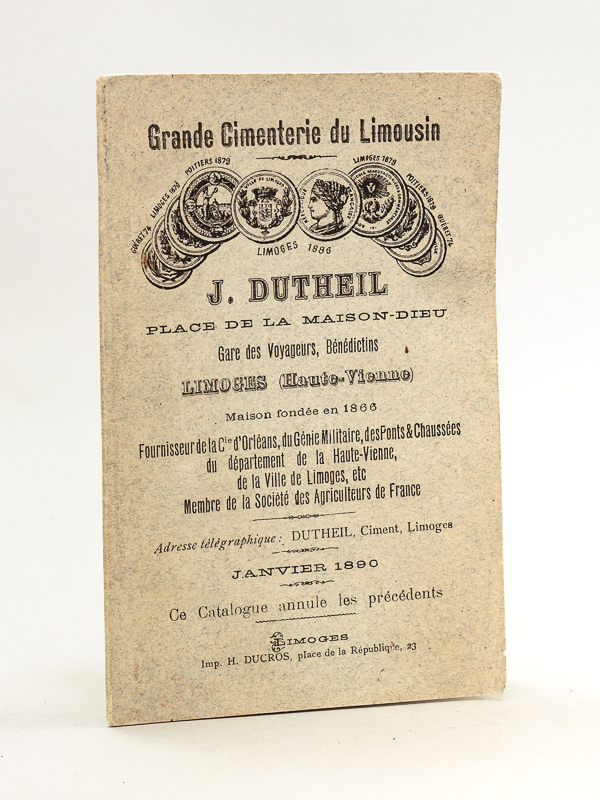 photo n°8 : Grande Cimenterie du Limousin. J. Dutheil. Limoges Place de la Maison-Dieu. Prix Courants des produits en Ciment les plus usités dans les Canalisations, l'Ornementation des Jardins et les Constructions. Catalogue Janvier 1890