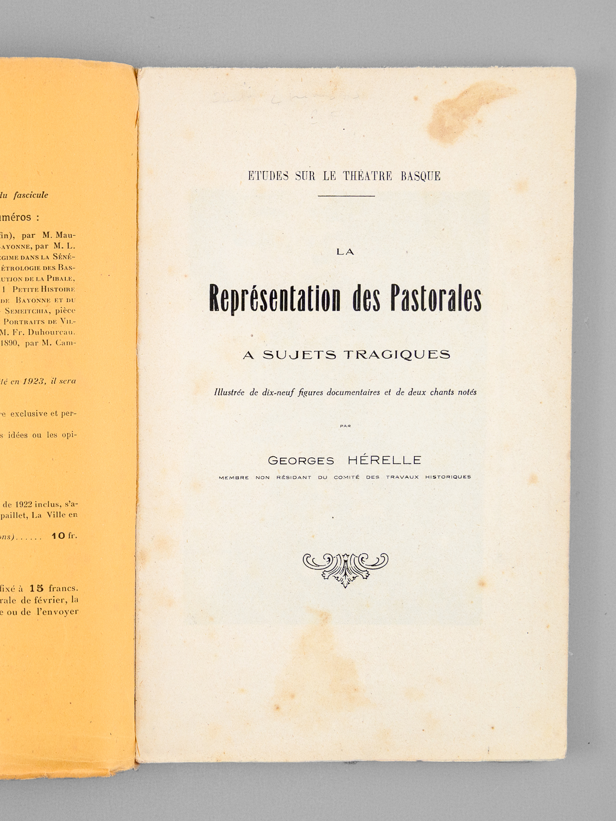 photo n&deg;11 : Repr&eacute;sentation des Pastorales &agrave; sujets tragiques. Etudes sur le th&eacute;&acirc;tre basque. ( Bulletin trimestriel, Ann&eacute;e 1922, num&eacute;ros 3 et 4, Soci&eacute;t&eacute; des Sciences, Lettres, Arts et d'Etudes R&eacute;gionales de