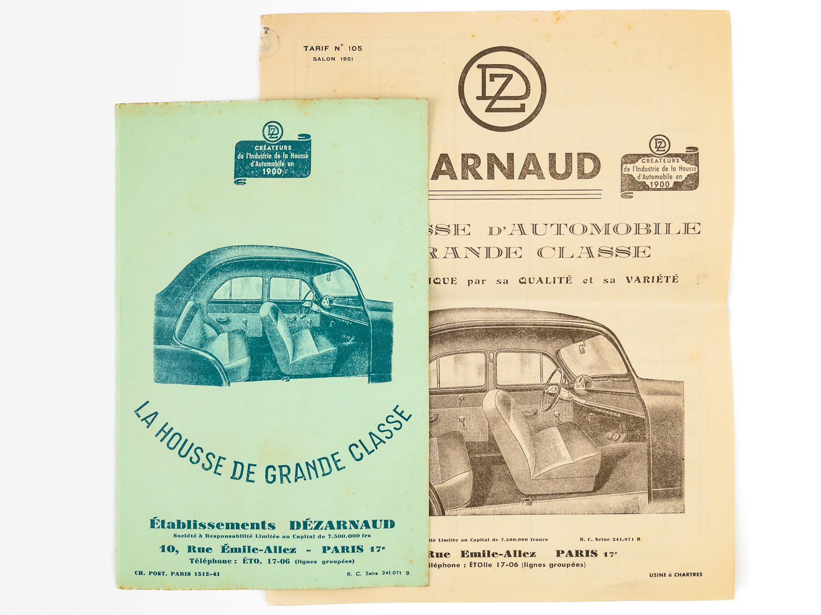 photo n°8 : La Housse de Grande Classe - Etablissements Dézarnaud, créateurs de l'Industrie de la Housse d'Automobile en 1900.  [ Plaquette d'échantillon et tarif n° 105 du Salon 1951 ]