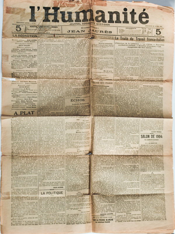 photo n°7 : L'Humanité. Journal socialiste quotidien. Première Année. N° 3 : mercredi 20 avril 1904