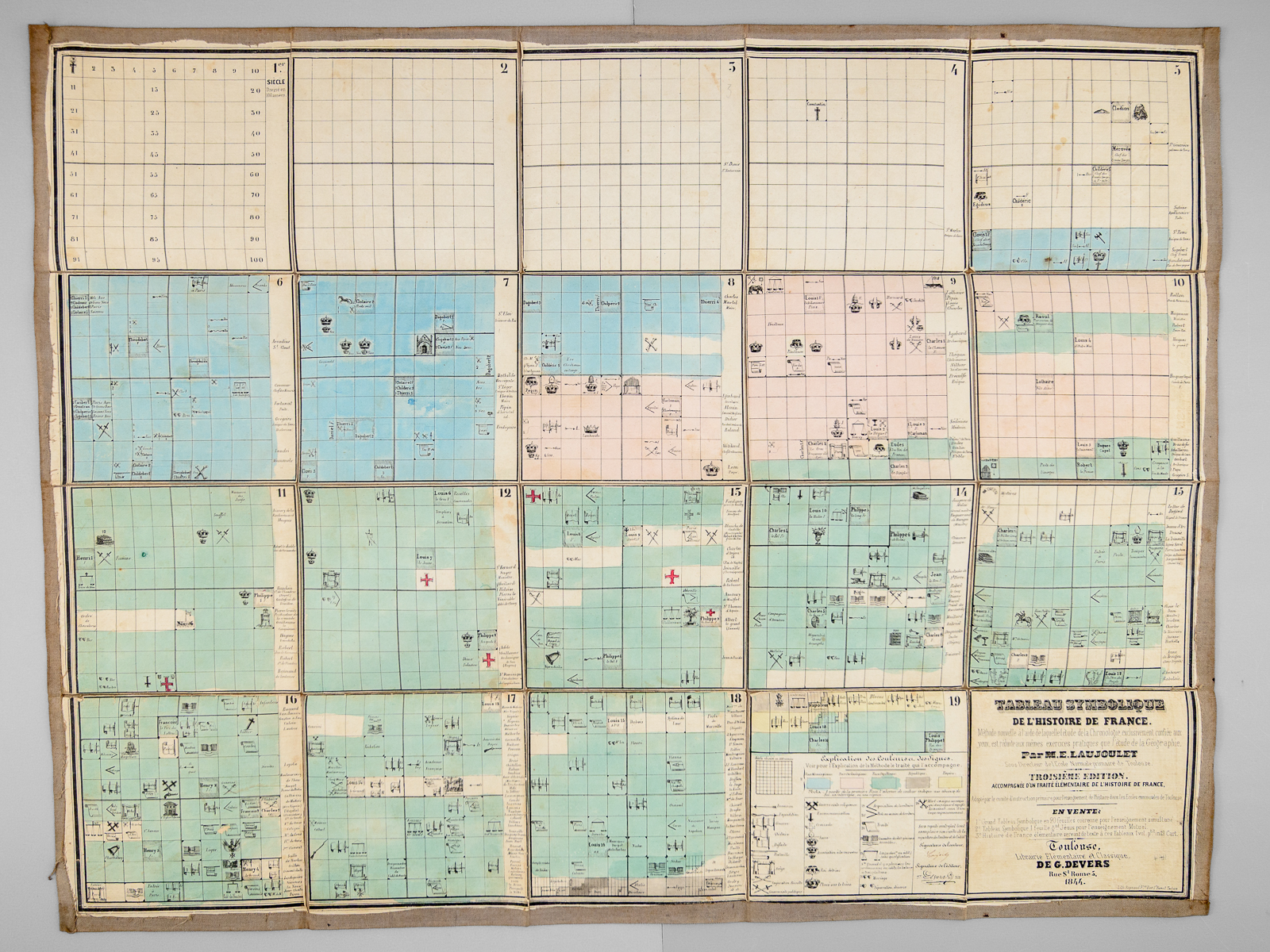 photo n&deg;6 : Tableau symbolique de l'histoire de France. M&eacute;thode nouvelle &agrave; l'aide de laquelle l'&eacute;tude de la Chronologie, exclusivement confi&eacute;e aux yeux, est r&eacute;duite aux m&ecirc;mes exercices pratiques que l'&eacute;tude de la G&eacu