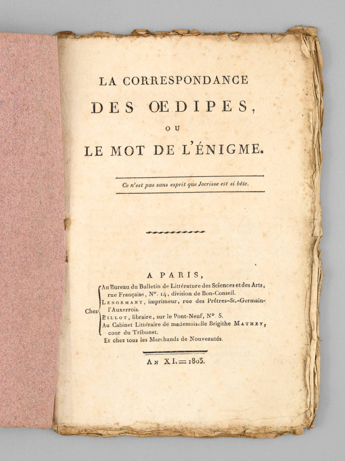 photo n°8 : La Correspondance des Oedipes, ou Le Mot de l'Enigme [ Edition originale ]