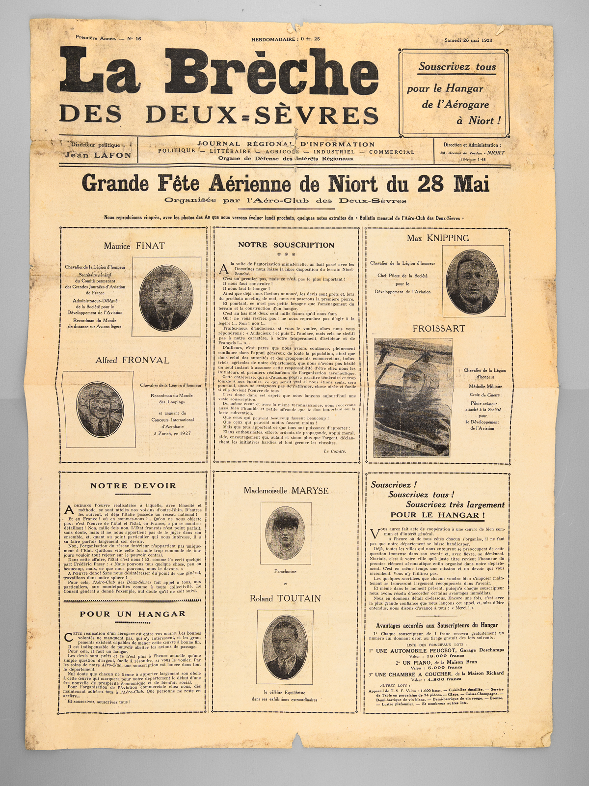 photo n°7 : Grande Fête Aérienne de Niort du 28 Mai, organisée par l'Aéro-Club des Deux-Sèvres ( La Brèches des Deux-Sèvres, Première Année N° 16, Samedi 26 mai 1928 )