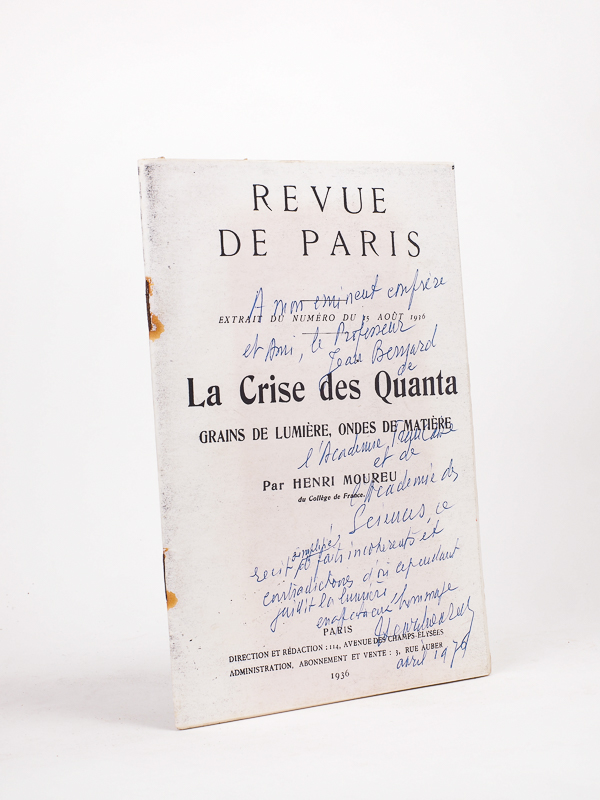 photo n°7 : La Crise des Quanta , grains de lumière, ondes de matière ( Revue de Paris, extrait du numéro du 15 août 1936 )   [ Livre dédicacé par l'auteur ]