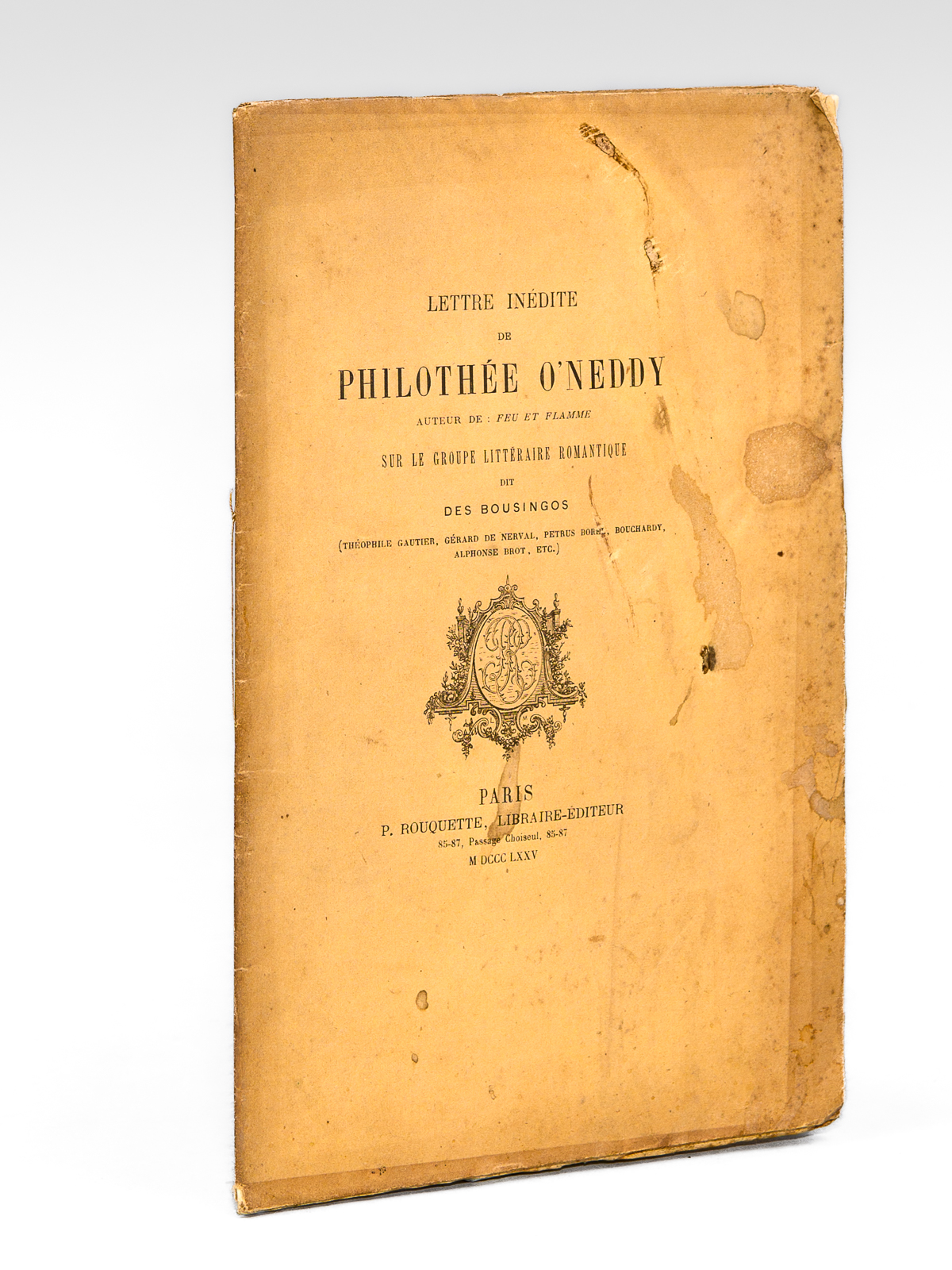 photo n°8 : Lettre inédite de Philotée O'Neddy auteur de Feu et Flamme sur le Groupe Littéraire Romantique dit des Bousingos (Théophile Gautier, Gérard de Nerval, Petrus Borel, Bouchardy, Alphonse Brot, etc.) [ Edition originale ]