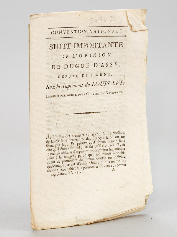 photo n°6 : Opinion de Dugué-D'Assé, Député du Département de l'Orne, à la Convention Nationale, sur le Jugement de Louis XVI [ Suivi de : ] Suite Importante de l'Opinion de Dugué-D'Assé, Député de