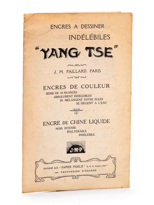 photo n°6 : [ Prospectus publicitaire avec lavis exécutés à la main ] Encres à dessiner indélébiles 'Yang Tse'. Encres de couleur série de 18 nuances absolument indélébiles, se mélangent entre elle