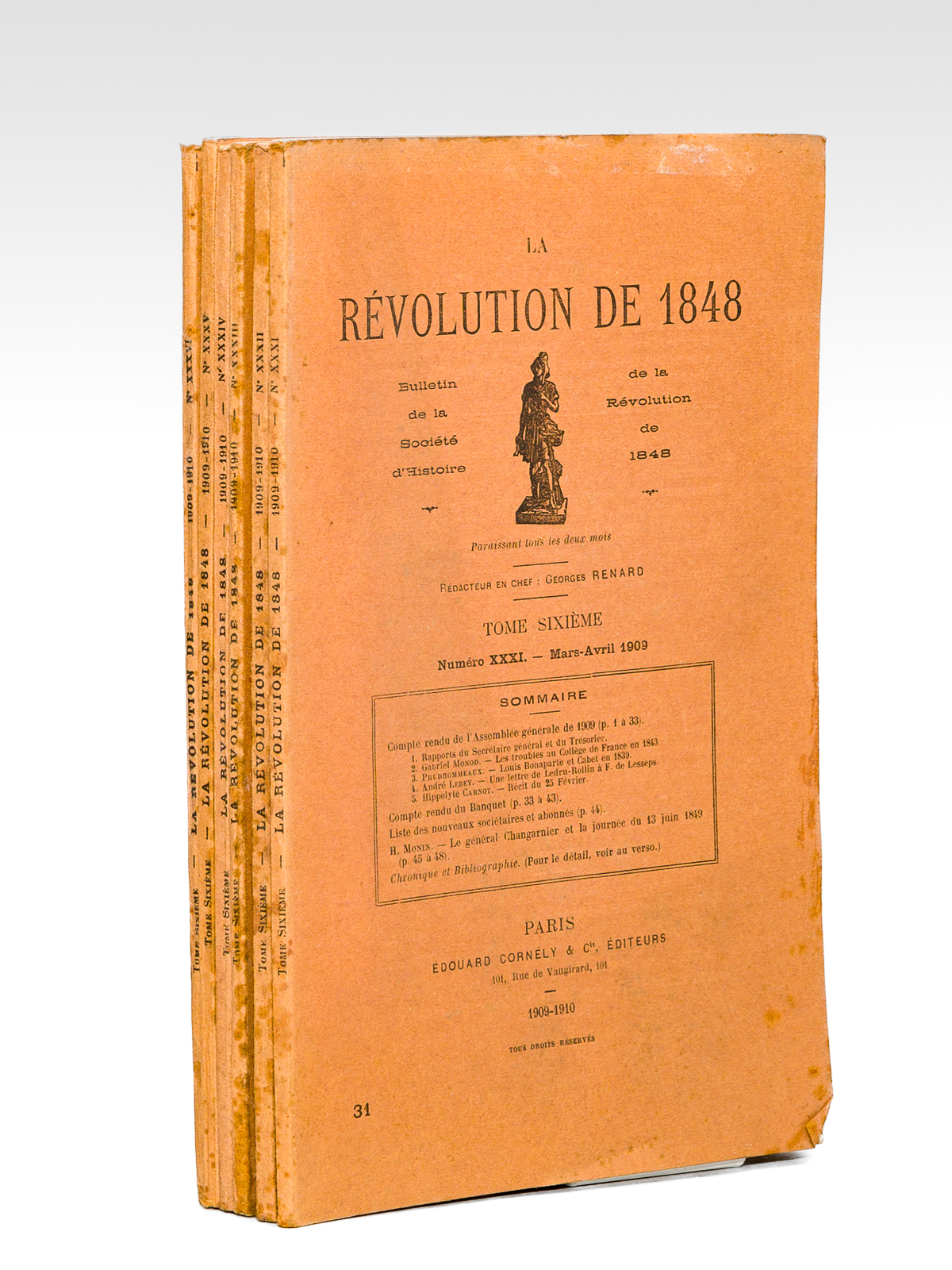 photo n°4 : La Révolution de 1848 , Bulletin de la Société d'Histoire de la Révolution de 1848 - Tome Sixième (Complet, 6 numéros, du Numéro XXXI - Mars-Avril 1909 au Numéro XXXVI - Janvier-Février 1910)