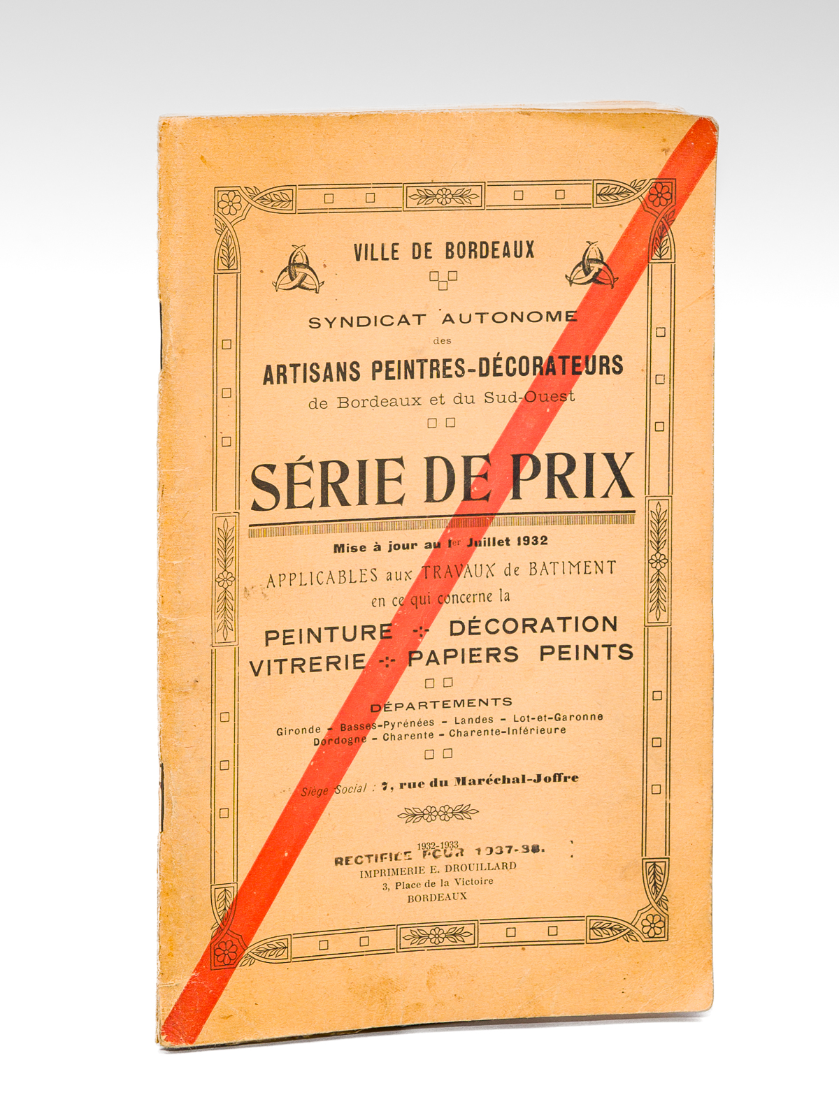 photo n°12 : Série de Prix, mise à jour au 1er juillet 1932, applicables aux travaux du bâtiment, en ce qui concerne la Peinture - Décoration - Vitrerie - Papiers Peints ( rectifié 1937-38 )