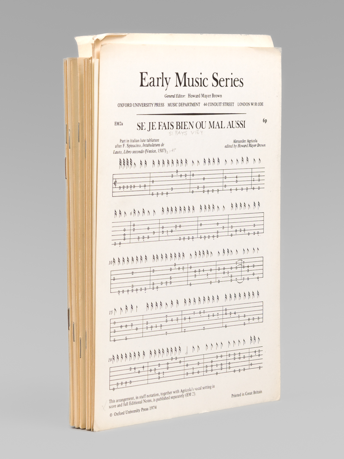 photo n°11 : Early Music Series [ set of 18 tablatures published by the Early Music Magazine, year 1974 to 1977 ]