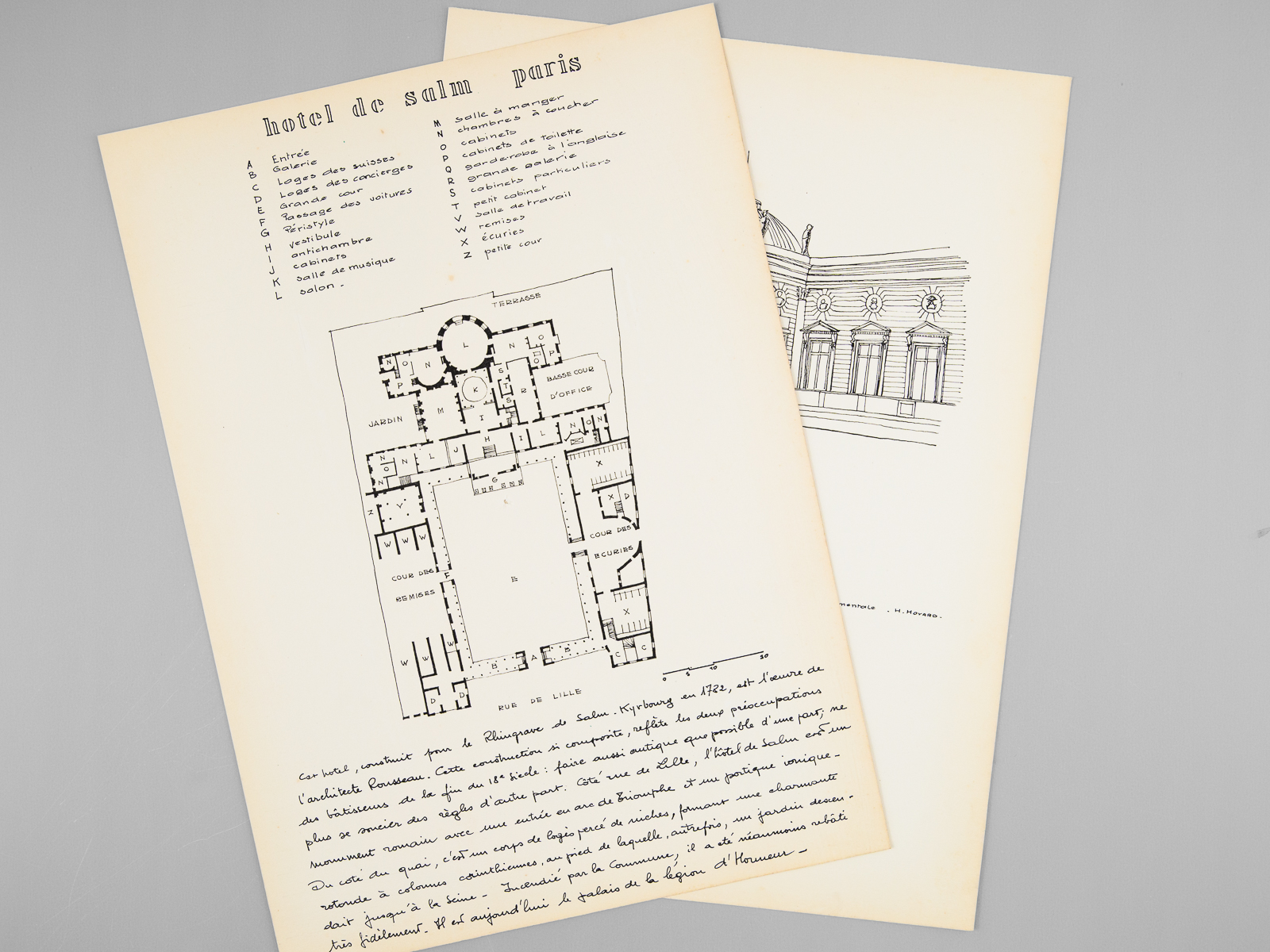 photo n°7 : Un Hôtel du XVIIIe [ Hôtel de Salm par Rousseau rue de Lille à Paris - Dossier manuscrit d'un élève architecte de 1ère classe de l'ERAB (Ecole Régionale d'Architecture de Bordeaux) en 1961 ]