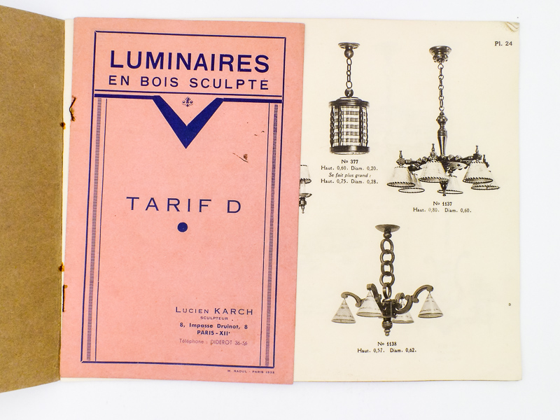 photo n°8 : Luminaires en bois sculpté K. L. ( KARCH, Lucien ) : Supplément catalogue 1933 + Tarif D.
