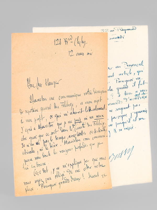 photo n°7 : [2 lettres autographes signées : ] 1 L.A.S. de 2 pages : 'Mon Cher Hauser, Mariéton me communique votre démission de secrétaire général du Félibrige, à mon sujet et à mon profit, ce qui m'ahur