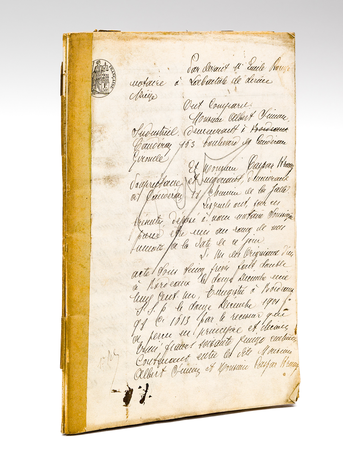 photo n°9 : [ Mines d'Alzen ] Acte notarié (expédition). Statuts constitutifs de la Société de Conversion Industrielle des Minerais, établie à Bordeaux 9 Allées de Tourny, ayant notamment pour objet le traitement m&eac