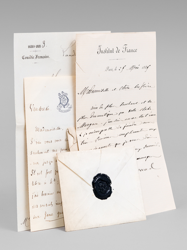 photo n°8 : [ 3 L.A.S. adressées à Mlle Simone Arnaud Delage ] Lettre autographe signée de Camille Doucet, de l'Académie Française, 1 page à en-tête de l'Institut de France sous enveloppe marquée 'Académie