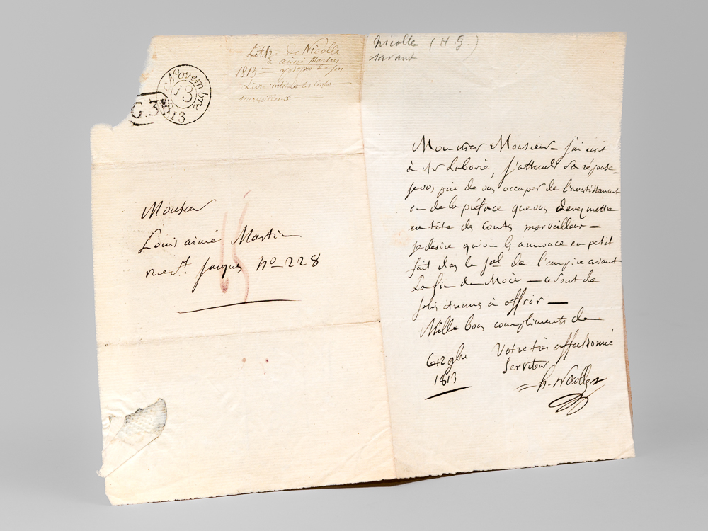 photo n°6 : [ Lettre autographe signée adressée à Louis-Aimé Martin ] 1 L.A.S. affranchie d'une page datée du 12 novembre 1813, adressée à Louis Aimé Martin, rue St Jacques n° 228 : 'Mon Cher Monsieur, J'ai